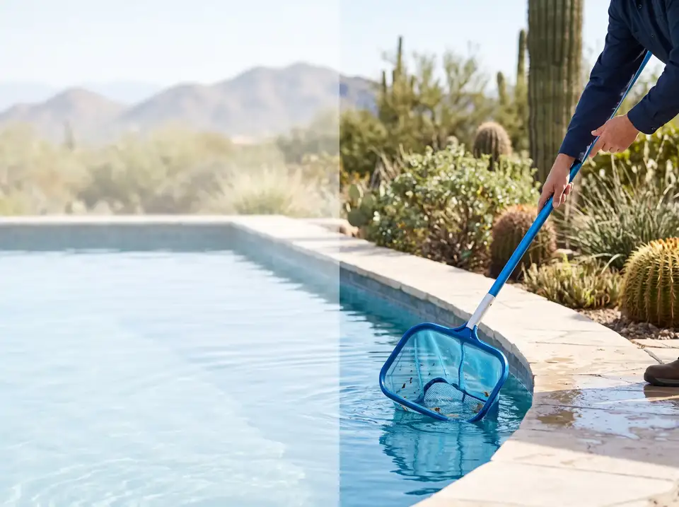 Pool maintenance in a Tucson backyard
